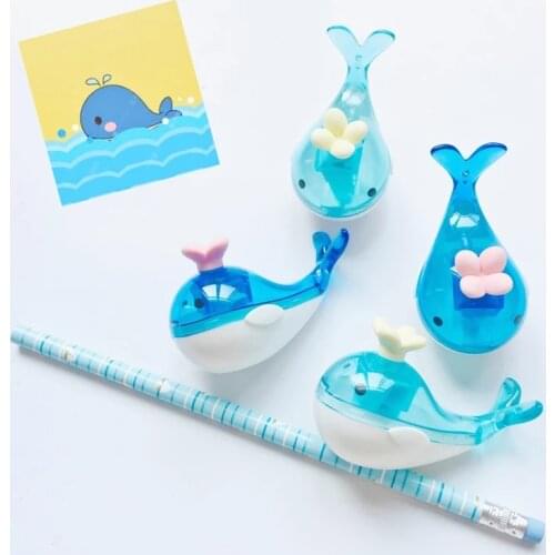 1X Cute Blue Whale Pencil Sharpener With Eraser Student Stationery