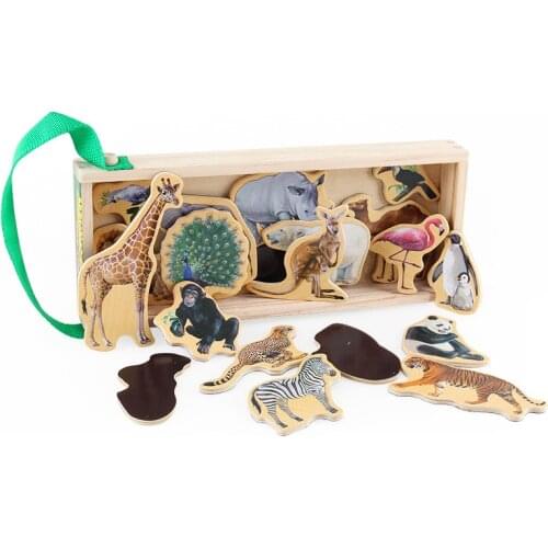 20Pcs Wooden Magnetic Sticker Toy Childrens Montessori Cartoon Dinosaur Animal Letter Refrigerator Sticker Puzzle Teaching Aid