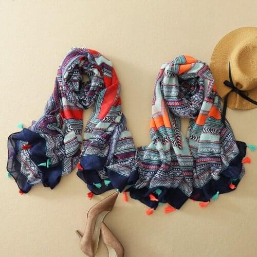 2016 Newest Vintage Geometry Scarf Tassel Scarf Fashion Cotton Voile Scarf Shawls Wraps Hijabs 2Colors 10pcs/lot