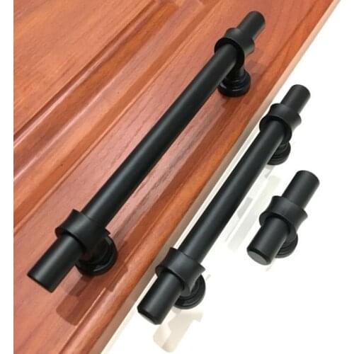 256mm modern simple T style matte black lengthen kitchen cabinet wardrobe door handle antique black cupboard dresser drawer knob