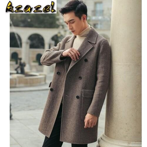 Azazel Mens Wool Coat 2020 Long Woolen Jacket Men Double Breasted Korean Casual Mens Overcoats Abrigos Hombre Y13895 KJ4300