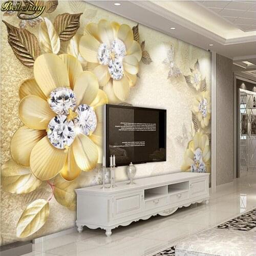 Beibehang custom European luxury golden diamond flower wall papers home decor silk jewelry mural wallpaper for wall background