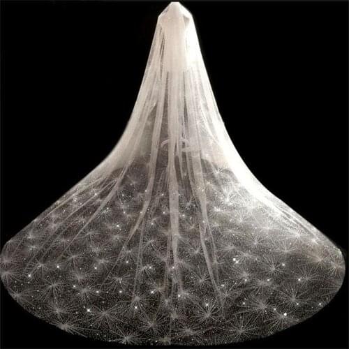 Sparkly Cathedral Length Wedding Veil In Stock Rhinestones White Bridal Veils