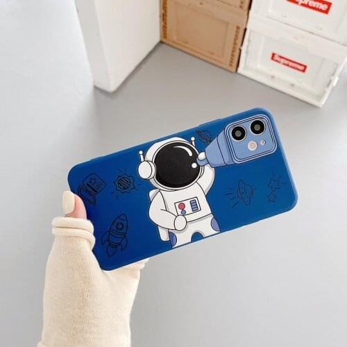 Smartphone Case For iphone 12 Pro 6S Max 11 XR XS Mini 2020 SE Prints Cell Phone Shockproof Back Cover Cartoon Space Astronaut