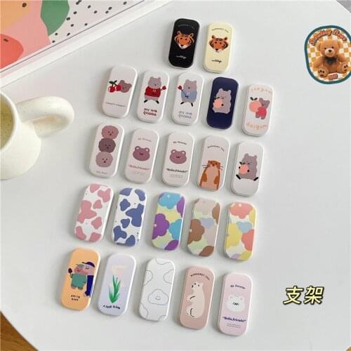 Cute Cartoon Bear Foldable Push Finger Phone Stand Holder Grip for IPhone 12 Samsung S21 Plus Ultra Grip Tok Cell Phone Support
