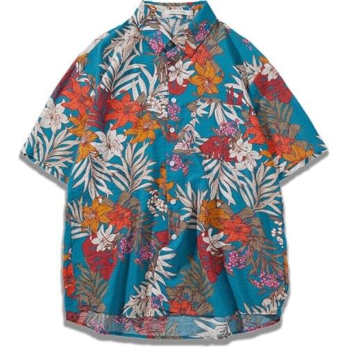 Design flower shirt short sleeve Hong Kong style Chic retro shirt vetiver Han Feng ins Korean version