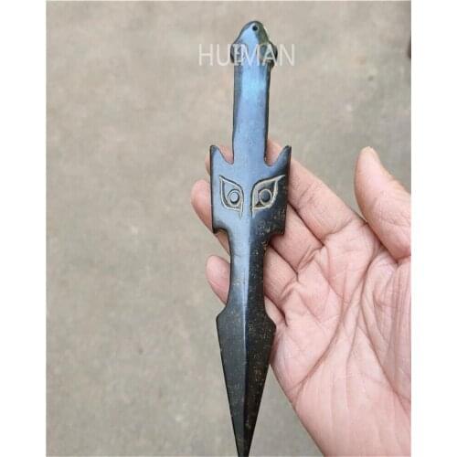 China Hongshan Culture Archaize Black Iron Meteorite Arrow Statue Handicraft Home Decoration