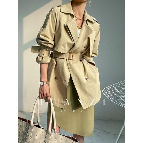 High-definition classic big-name texture short trench coat with waist and thin coat women