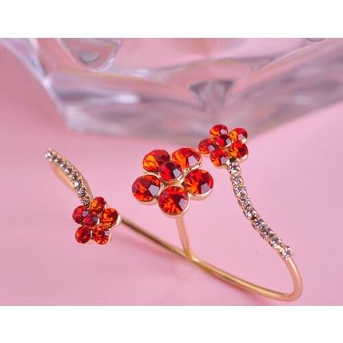 Korean New Arrival Zircon Red Plum Flowers Double Rings for Women Two Fingers Adjustable Aros Red Gold Color Mujer Party Bague