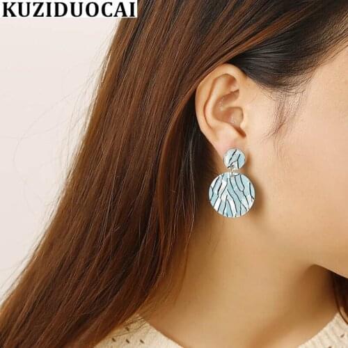 Kuziduocai New Fashion Jewelry Punk Acrylic Sheet Pattern Dangle Round Statement Drop Earrings For Women Girls Brincos E-1965
