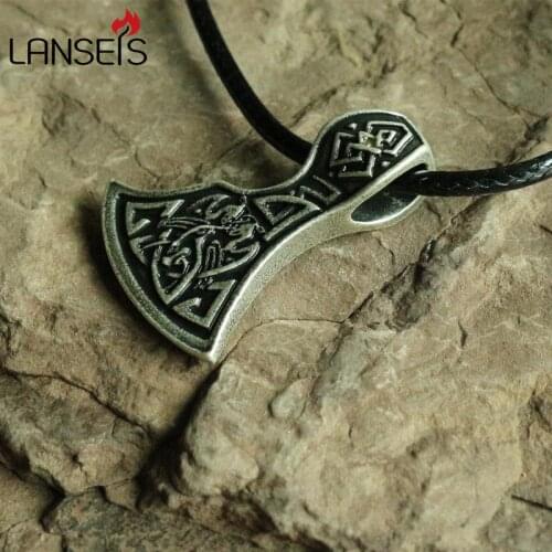 Lanseis10pc Viking Axe Peruns Axe Slavic Viking Jewelry Amulet Pendant necklace Sterling personality handmade jewelry