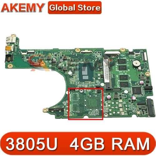 Akemy Laptop motherboard For ACER Aspire R3-471 Pentium 3805U Mainboard DA0ZQXMB8E0 WIth 4GB RAM DDR3