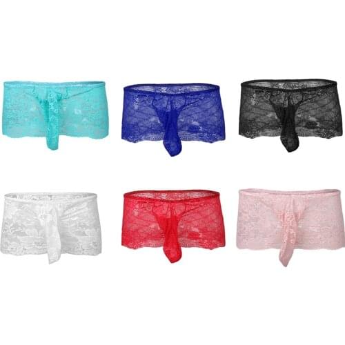 Mens Lace Bikini Briefs Thong Underwear G-string Sissy Pouch Crossdress Panties Hip Skirt Girly Underwear for Men