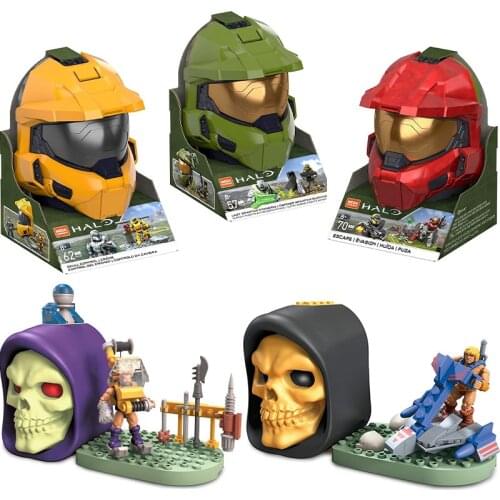 Mega Construx Halo Skull Control Helmet Pack Masters of The Universe He-Man Jet Sled Construction Skull Set Building Toys Gifts