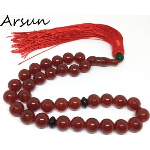 Natural Red Stone 10mm Muslim 33 Prayer Beads Islamic Payer Beads For Women and Men Great Gifts