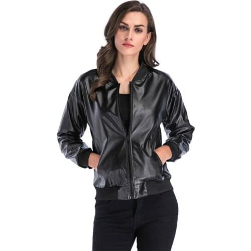 New Leather Jacket Women Slim Fit Fashion PU Motorcycle Jacket Black Outwear Women Casual Stand Collar Zipper Faux Leather Coat