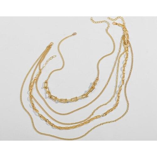 2021 New Trendy Gold Punk Multi Layered Chain Necklace for Women Vintage Link Chains Choker Necklace Female Party Jewelry Gifts