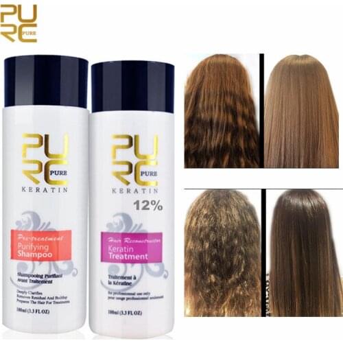 PURC 12% 100ml Brazilian Formalin Keratin Hair Treatment+100ml Purifying Shampoo Hair Care Products Straight Hair Treatment 2018