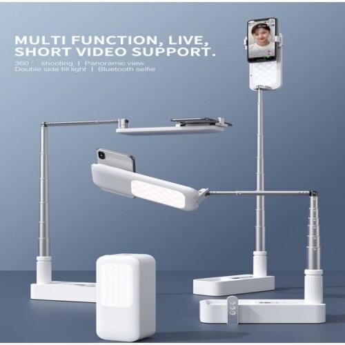 Portable Phone Holder Stand With Wireless Dimmable LED Selfie Fill Light Lamp For Live Video Retractable Phone Stand Holder