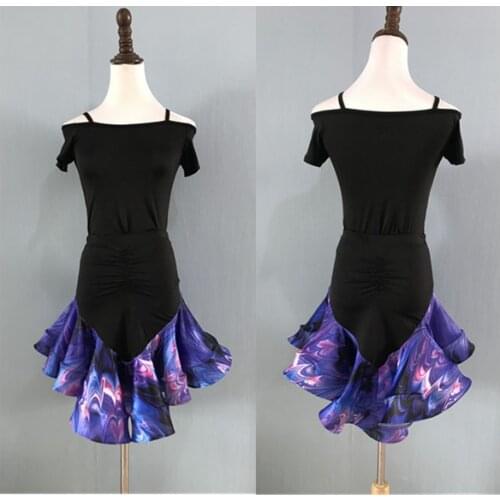 Professional Girls Dew Shoulders Dresses Child Kid Performance Latin Dance Dress girls Rumba Samba tango salsa dresses skirt