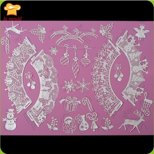Christmas fondant lace around the edge sugar lace large food-grade silicone mat bounded over the United States