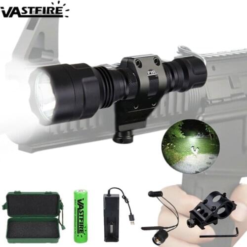 C8 1000 Lumen Night Hunting Flashlight for Gun Linterna LED Torch Light T6 Tactical Flash Light Lamp Use 18650 Charger Gun Mount