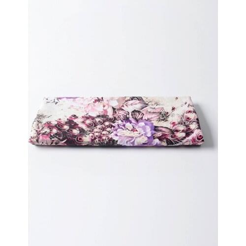 HLQON cotton sateen Pink peacock feather print fabric for sewing women clothing upholstery tissue wedding dress patchwork DIY