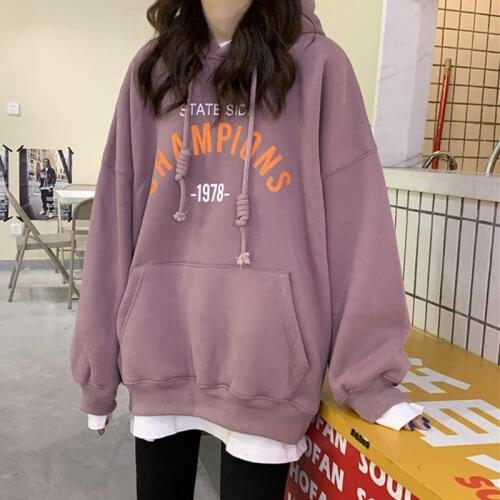 Hoodies Oversized Letter Print Pocket Sweatshirt Hoodie Harajuku Spring Autumn Casual Vintage Korean Pullovers Women Sweatshirts