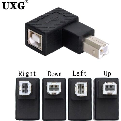 USB 2.0 Type B Print Port 90 Degree Converter Adapter Right Left Up Down Angle Extender Jack Male to Female Printer Jack Scanner