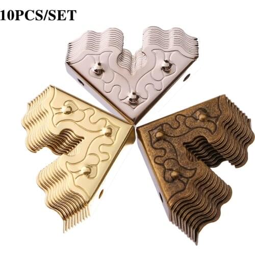10 Pcs Vintage Style Jewelry Box Corner Brackets Wooden Case Corner Protector Decorative Corner for Furniture Metal Crafts