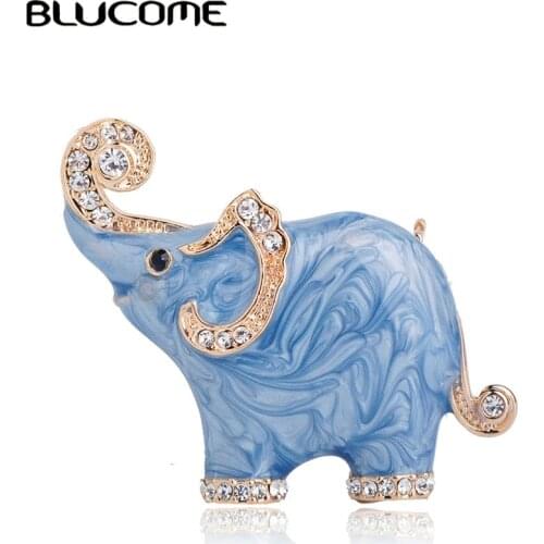 Blucome New Arrival lovely Blue Texture Enamel Elephant Shape Brooch Crystal Pins Brooches For Women Kids Scarf Clothes Jewelry