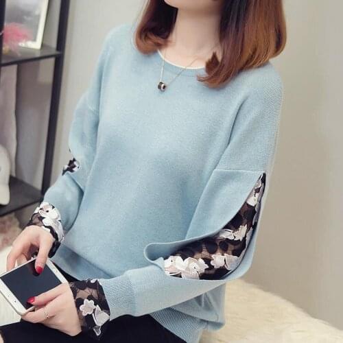 2021 Hollow Out Mesh Patchwork Long Sleeve Casual Knitwear Fashion Plus Size Knitted Sweater Women Winter Clothes