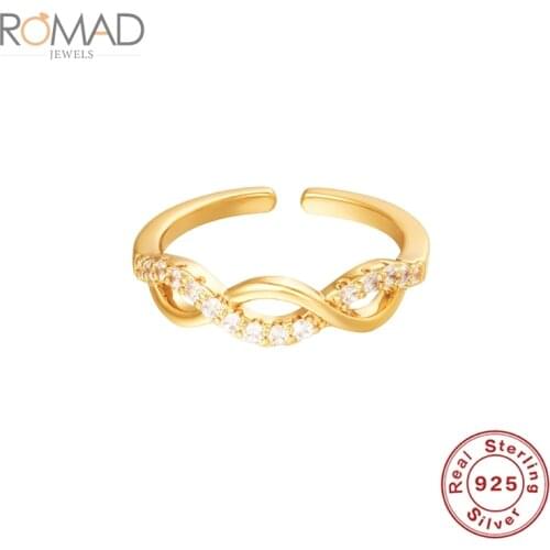 ROMAD Simple Luxury Gold Silver Wedding Ring 925 Sterling Silver Braided Twist Diamond Open Ring Women Fashion Jewelry Bijoux