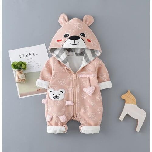 Winter Warm Newborn Baby Jumpsuit Clothes Hooded Long Sleeve Toddler Boys Girls Romper Cute Cartoon New Born Baby Romper 0-24M