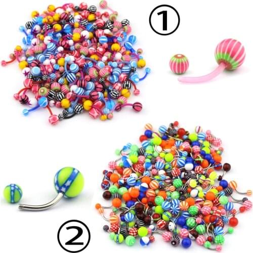 10/20/30Pcs/Set Mixcolor Acrylic Navel Ring Stainless Steel Soft Rod Navel Bar Nail Belly Piercing Ombligo Lot Body Accessories