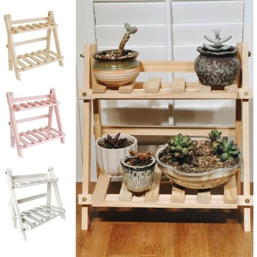 2 Tier Small Wooden Plant Pot Display Stand Multifunctional Desktop Storage Shelf Succulent Green Plant Display Rack Decoration