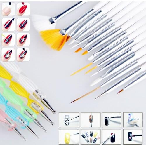 20pieces/set Nail Art Design Set 3D Pen UV Gel Nail Brush Dotting Pen Painting Drawing Brush Pen Tools Nail Polish Art Brush