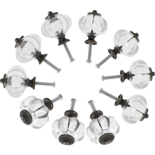 20pcs/10pcs Transparent Pumpkin Knob Acrylic+Alloy Clear Handle Pulls Cabinet Drawer Decor Kitchen Dresser Clothes Hooks w/screw