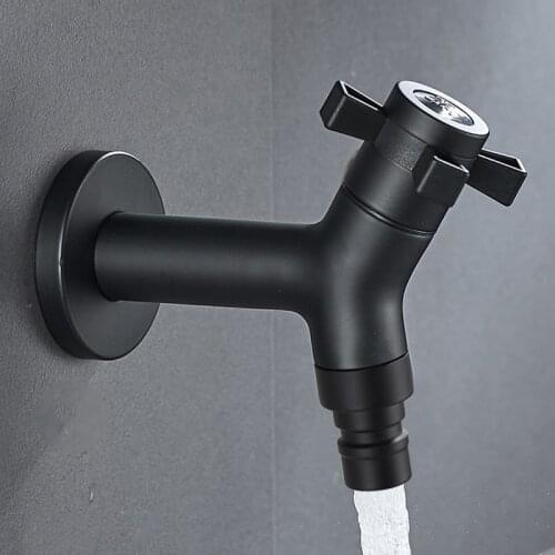 304 Stainless Steel Black Faucets Lengthen Outdoor Garden Faucet Wall Mounted Bathroom Corner Washing Machine Faucet