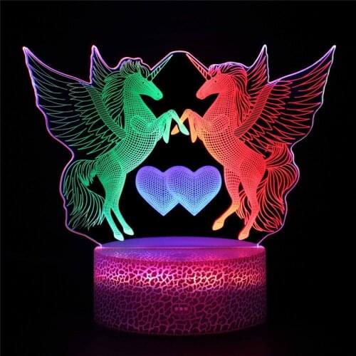Unicorn 3d Lamp Illusion Night Light For Kids Bedroom Sleeping Lamp Gift Holiday Christmas Romantic Atmosphere Light Art Decor