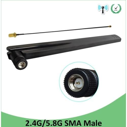 20pcs 2.4GHz 5GHz 5.8Ghz wifi Antenna 2.4 ghz 8dBi SMA Male Connector wi fi 2.4G 5G 5.8G Antena + 21cm RP-SMA Male Pigtail Cable
