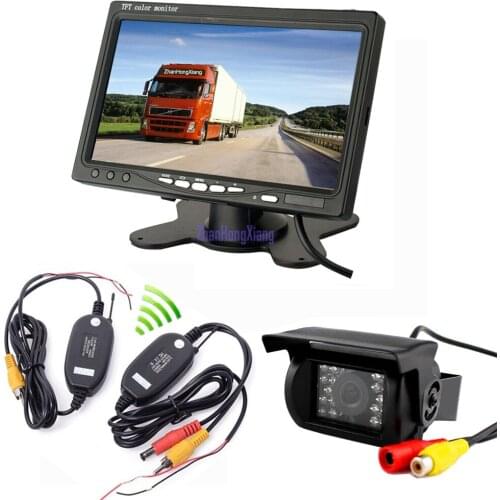 Wireless 18 LED IR CCD Reversing Backup Parking Camera + 7" LCD Monitor Car Rear View Kit for BUS Truck