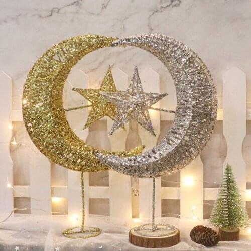 Glitter Christmas Tree Top Star Christmas Home Decoration LED Christmas Pentagram Moon Tree Top Star For New Year Party Gift
