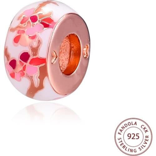 Fits Pandora Bracelet Original 925 Sterling Silver Peach Blossom Flower Spacer Charms Beads for Jewelry Making Kralen Berloques