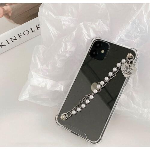 Luxury Pearl chain Wrist Strap Phone Case For Xiaomi Redmi Note9 Pro Note8Pro Note7Pro Note6Pro Handing Chian tpu Back Cover
