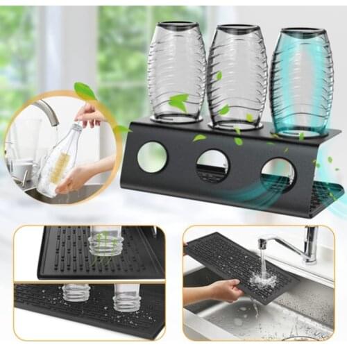 Stainless Steel Soda Bottle Holder,3-Hole Soda Bottle Drain Rack Compatible with Soda Bottles with Silicone Drain Pad