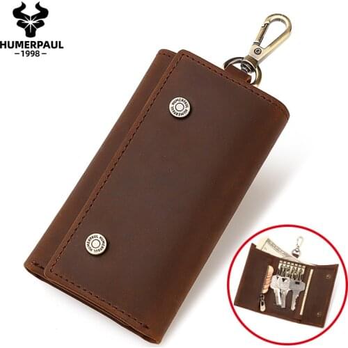Mens Car Keys Wallets Genuine Cowhide Leather Male Key Holder Organizer Housekeeper Keychain Purse Key Ring Bag Keys Pouch