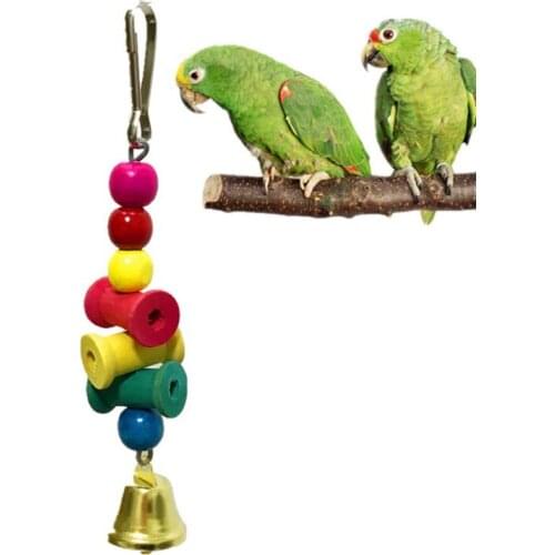 Home Pet Birds Toys Hanging Wooden Parrot Bite Chew Toys Decorative Hanging Ornament Toys with Bell For Bird Nest Bird Supplies