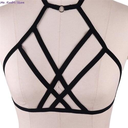 Elastic Bra 90s Cupless Lingerie Bra Elastic Harness Belt Bdsm Female Sexy Goth Lingerie