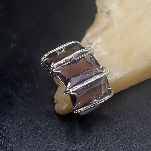 Gemstonefactory Jewelry Big Promotion Single Unique 925 Silver Purple Amethyst Gemstone Women Men Gifts Band Rings 9# 20212908